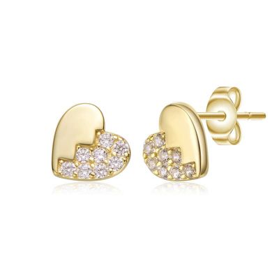 Rozzato Lab Created Sterling Silver 14K Gold Plated with Clear Cubic Zirconia Heart Stud Butterfly Earrings For Kids