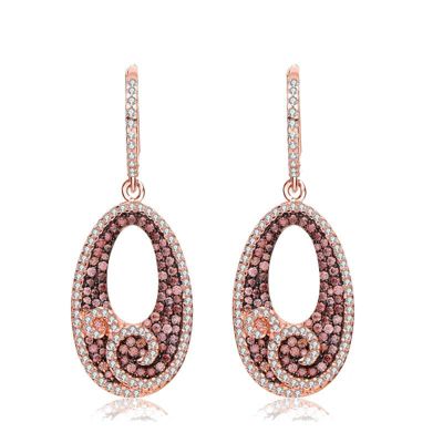 Rozzato Lab Created Sterling Silver 18K Rose Gold Plating with Cubic Zirconia Open Oval Dangle Swirl Earring