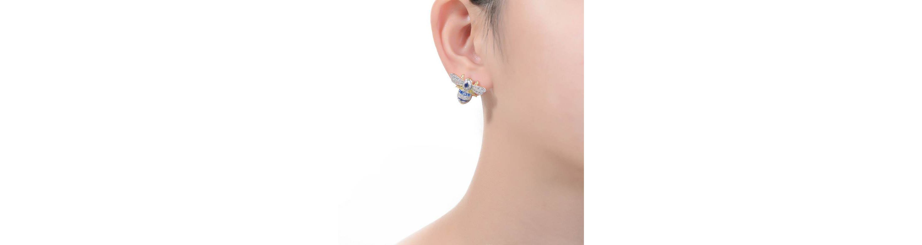 Lab Created Sterling Silver 14K Gold Plated with Sapphire Blue Cubic Zirconia Wasp Stud Earrings