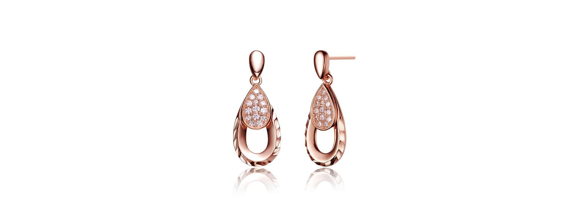Lab Created Sterling Silver 18K Rose Plated with Clear Cubic Zirconia Teardrop Earrings