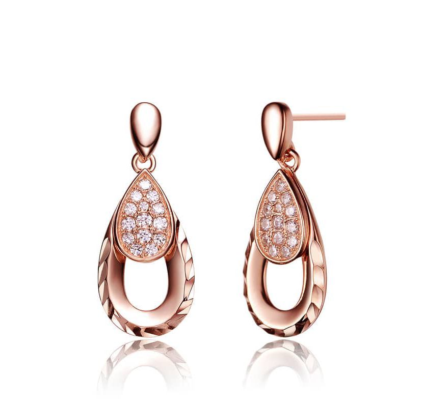 Lab Created Sterling Silver 18K Rose Plated with Clear Cubic Zirconia Teardrop Earrings