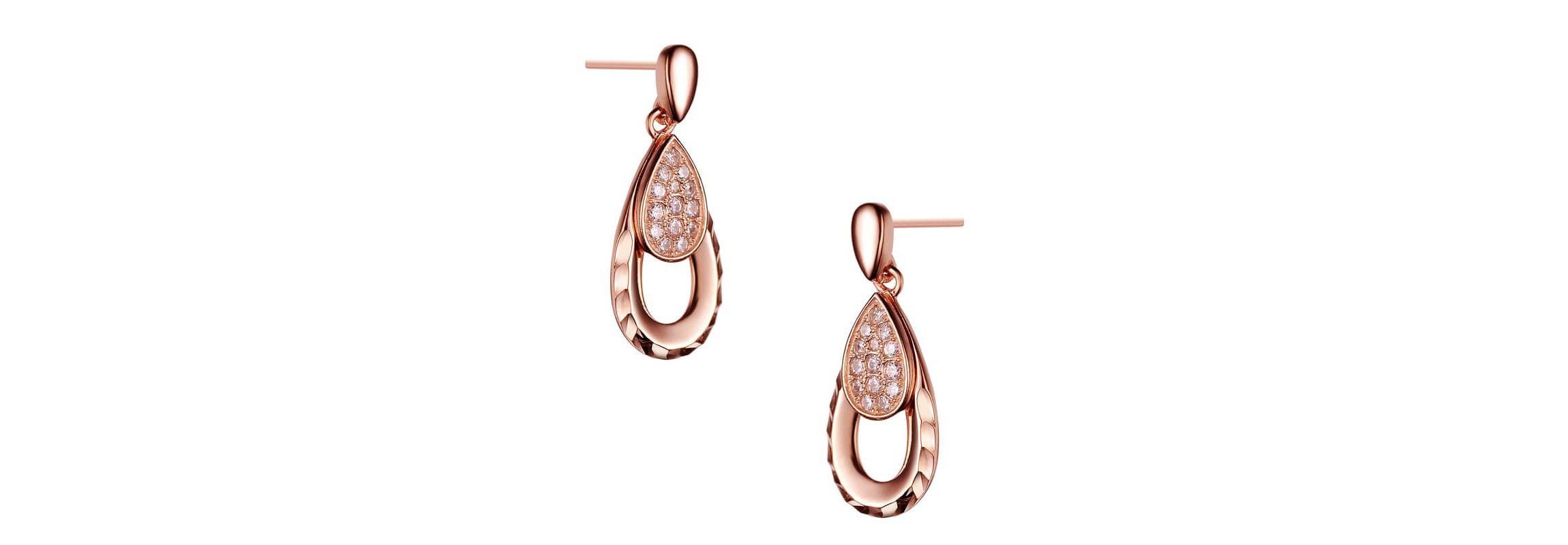 Lab Created Sterling Silver 18K Rose Plated with Clear Cubic Zirconia Teardrop Earrings