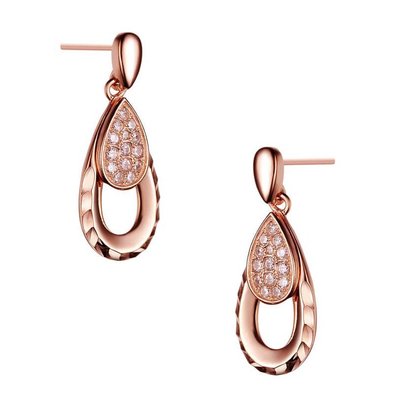 Lab Created Sterling Silver 18K Rose Plated with Clear Cubic Zirconia Teardrop Earrings