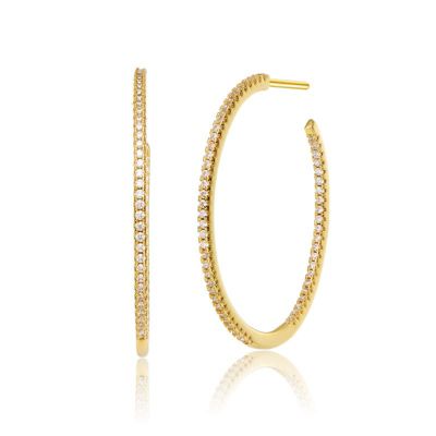 Rozzato Lab Created Sterling Silver 14K Gold Plated with Cubic Zirconia Open Hoop Earrings