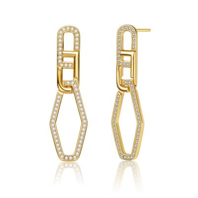 Rozzato Lab Created Sterling Silver 14K Gold Plated with Clear Cubic Zirconia Square Drop Butterfly Earrings
