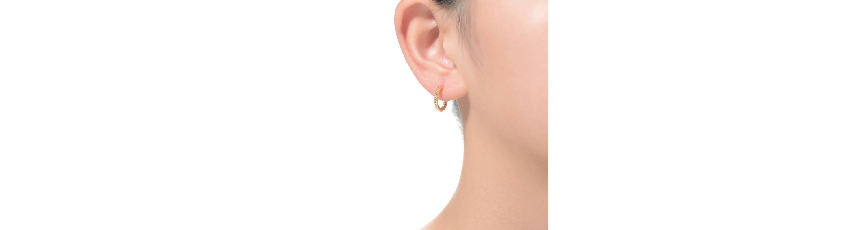 Lab Created Sterling Silver 14K Gold Plated Ribbed Open Hoop Post Earrings