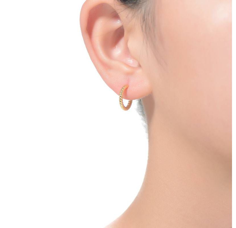 Lab Created Sterling Silver 14K Gold Plated Ribbed Open Hoop Post Earrings