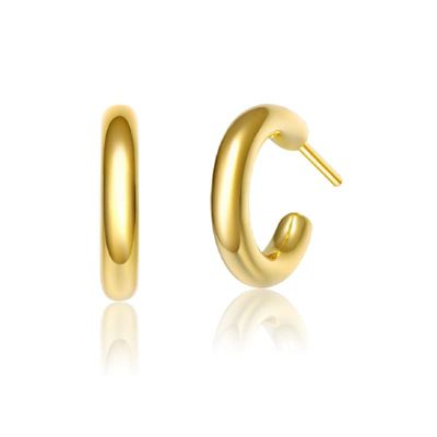 Rozzato Lab Created Sterling Silver 14K Gold Plated Small Open Hoop Post Earrings