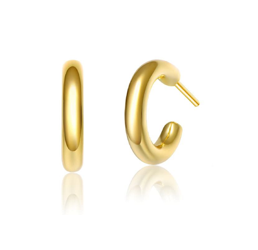 Lab Created Sterling Silver 14K Gold Plated Small Open Hoop Post Earrings