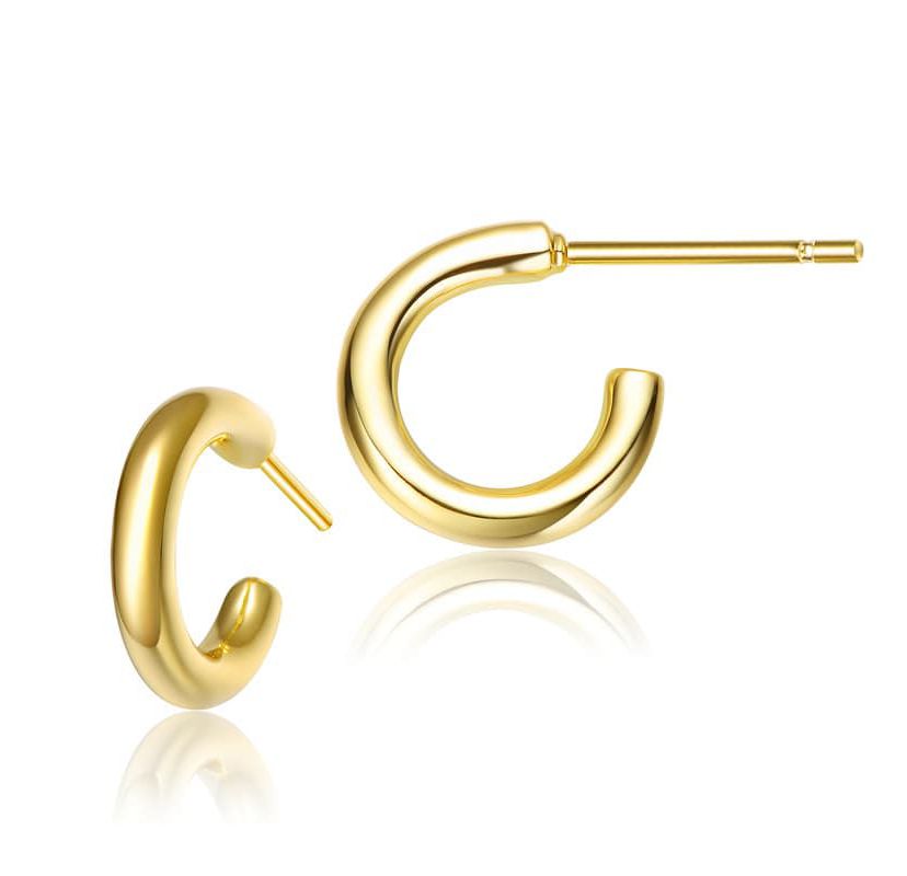 Lab Created Sterling Silver 14K Gold Plated Small Open Hoop Post Earrings