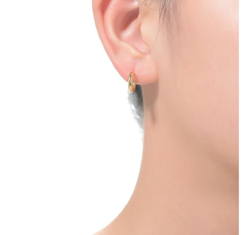 Lab Created Sterling Silver 14K Gold Plated Small Open Hoop Post Earrings