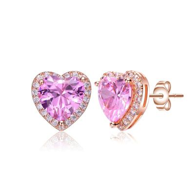 Rozzato Lab Created Charming Sterling Silver Heart Stud Butterfly Earrings with 18K Rose Gold Plating and Pink Cubic Zirconia