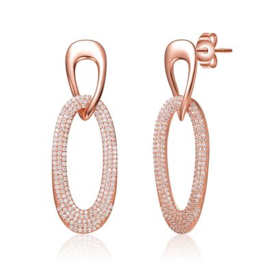Rozzato Lab Created Sterling Silver 18K Rose Gold Plated with Clear Cubic Zirconia Raindrop Dangle Earrings