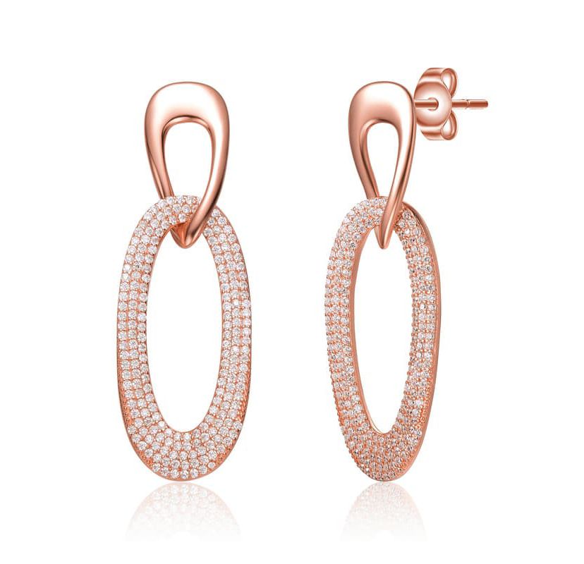 Lab Created Sterling Silver 18K Rose Gold Plated with Clear Cubic Zirconia Raindrop Dangle Earrings