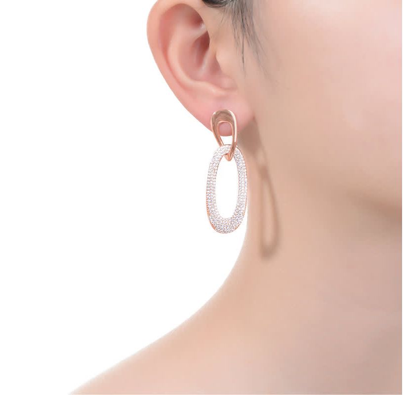 Lab Created Sterling Silver 18K Rose Gold Plated with Clear Cubic Zirconia Raindrop Dangle Earrings