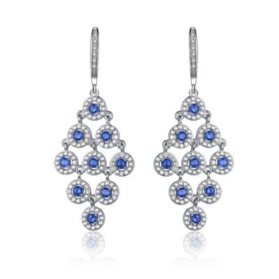 Rozzato Lab Created Sterling Silver White Gold Plated with Sapphire Blue Cubic Zirconia Chandelier Earrings