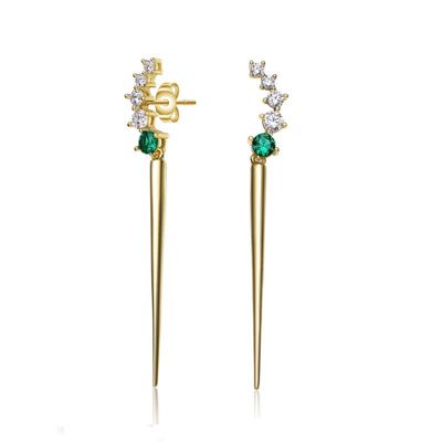 Rozzato Lab Created Elegant Waterfall Spike Dangle Earrings in 14k Yellow Gold Plating with Emerald & Cubic Zirconia