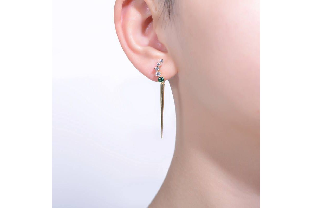 Lab Created Elegant Waterfall Spike Dangle Earrings in 14k Yellow Gold Plating with Emerald & Cubic Zirconia