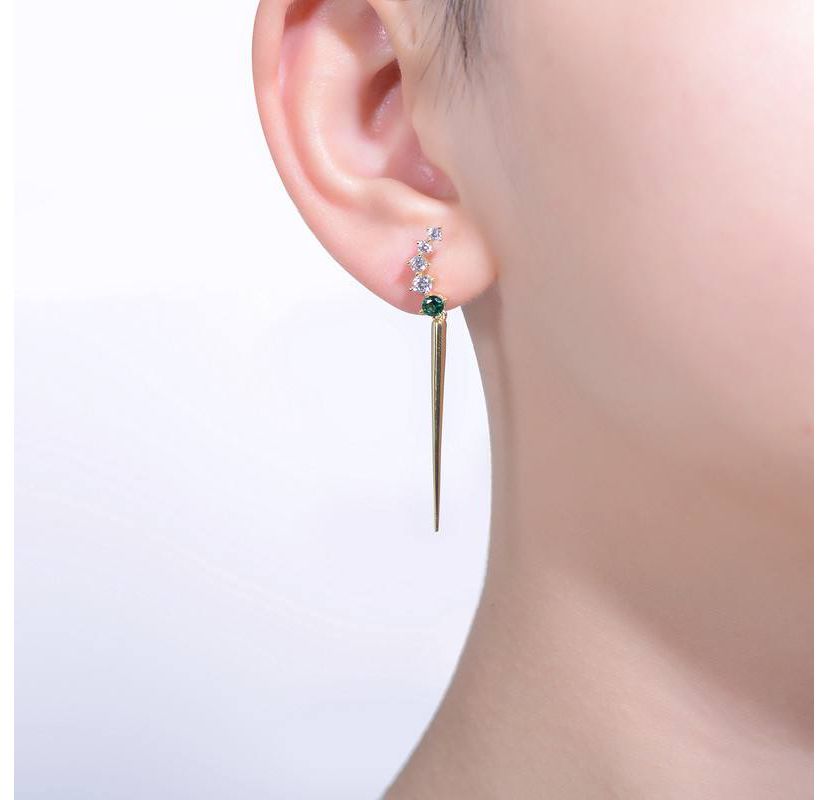 Lab Created Elegant Waterfall Spike Dangle Earrings in 14k Yellow Gold Plating with Emerald & Cubic Zirconia
