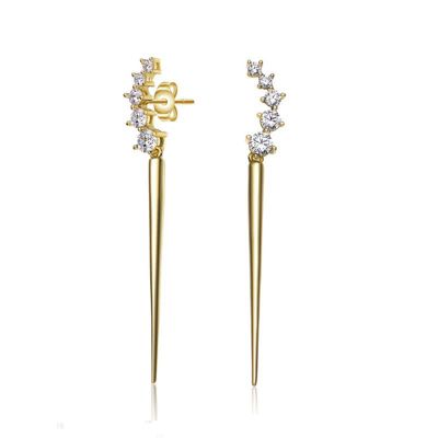 Rozzato Lab Created Sterling Silver 14K Gold Plated with Clear Cubic Zirconia Waterfall Spike Drop Earrings