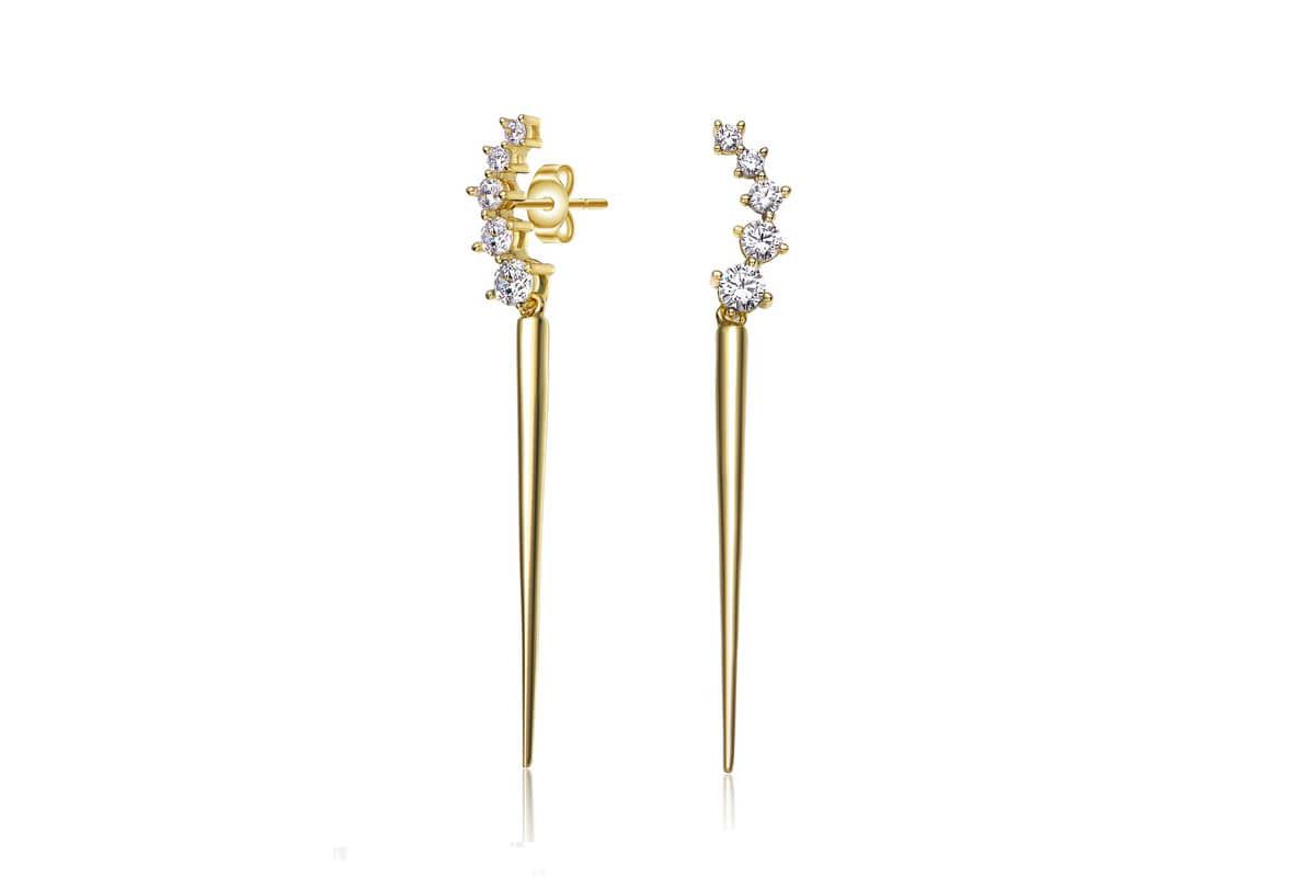Lab Created Sterling Silver 14K Gold Plated with Clear Cubic Zirconia Waterfall Spike Drop Earrings