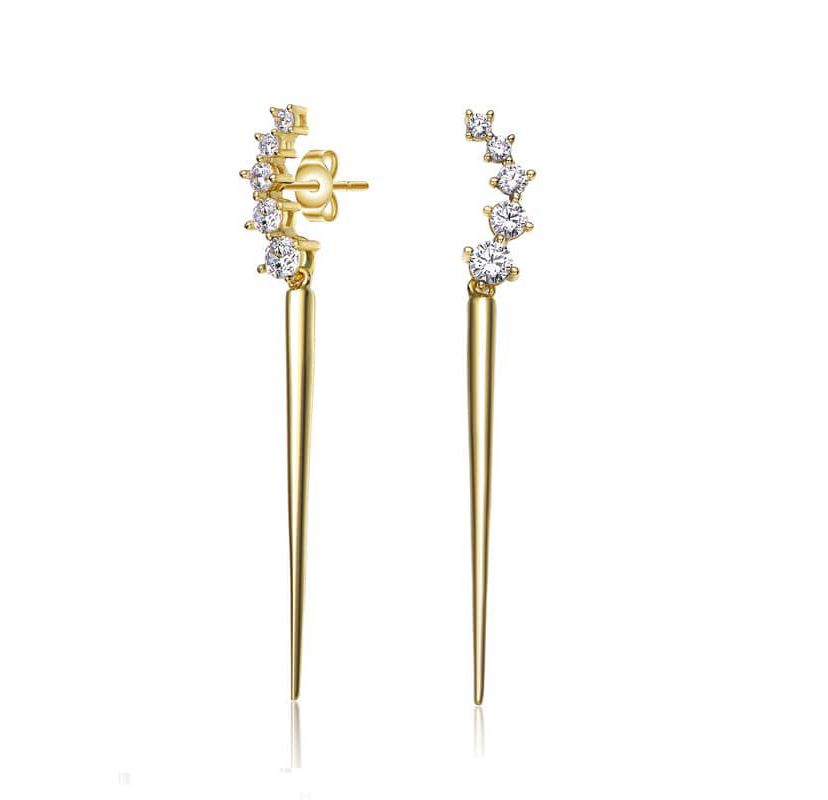 Lab Created Sterling Silver 14K Gold Plated with Clear Cubic Zirconia Waterfall Spike Drop Earrings