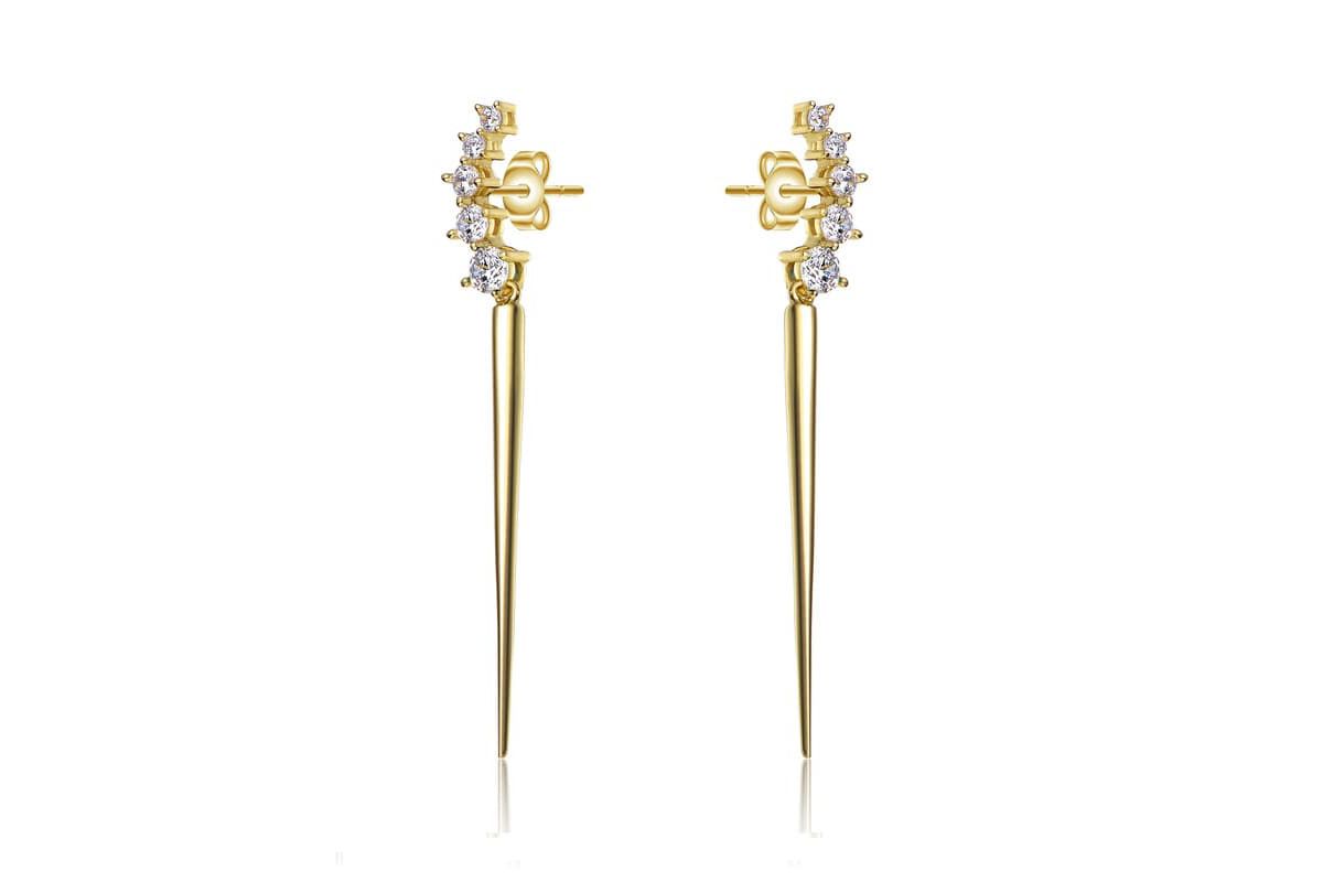 Lab Created Sterling Silver 14K Gold Plated with Clear Cubic Zirconia Waterfall Spike Drop Earrings