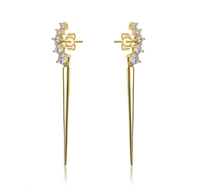 Lab Created Sterling Silver 14K Gold Plated with Clear Cubic Zirconia Waterfall Spike Drop Earrings