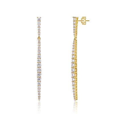 Rozzato Lab Created Sterling Silver 14K Gold Plated with Clear Cubic Zirconia Icicle Cluster Spike Dangle Earrings
