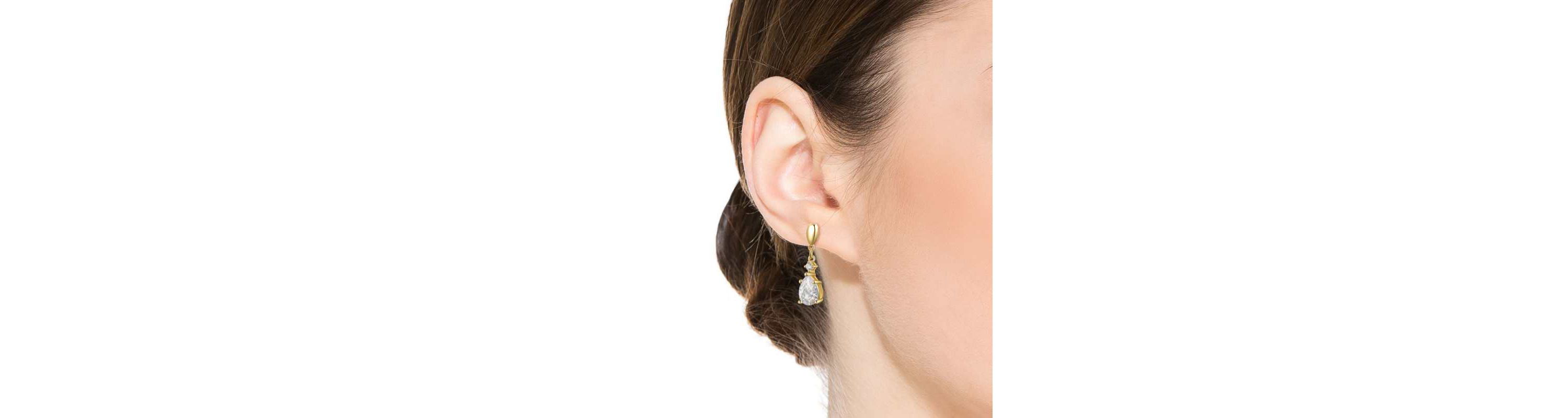 Lab Created Sterling Silver 14K Gold Plated with Clear Cubic Zirconia Raindrop 2-Stone Earrings