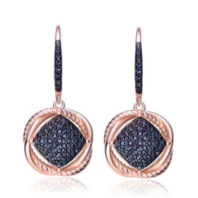 Rozzato Lab Created Sterling Silver 18K Rose Gold and Black Plated with Colored Cubic Zirconia Dangling Earrings