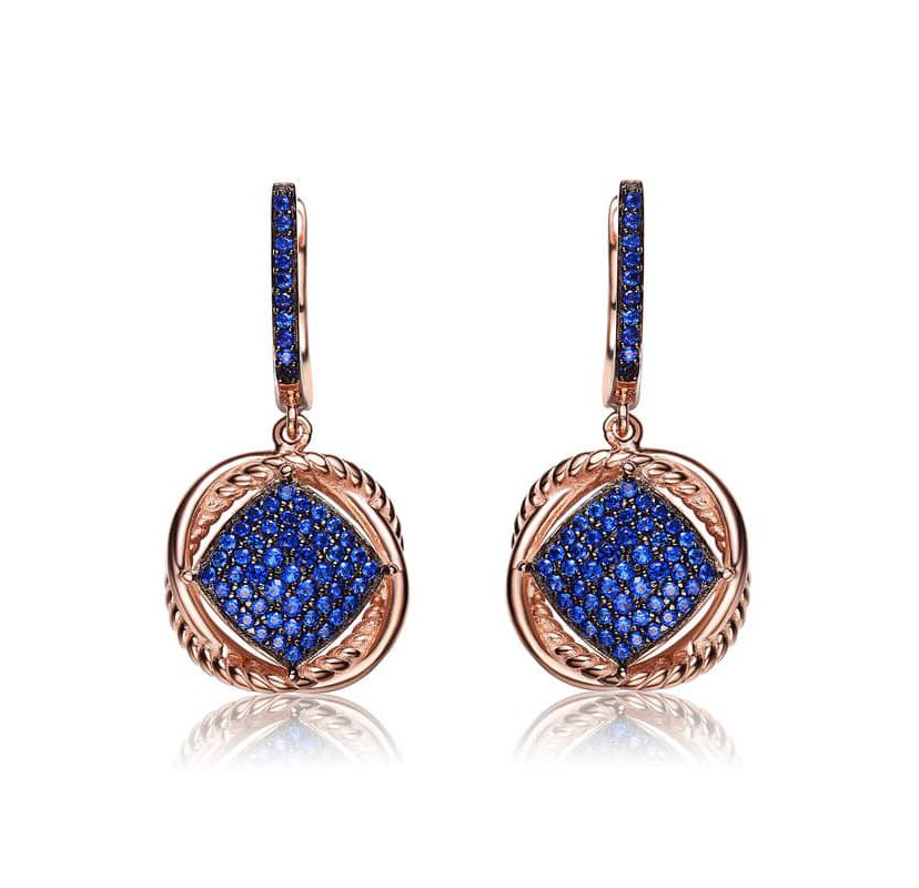 Lab Created Sterling Silver 18K Rose Gold and Black Plated with Colored Cubic Zirconia Dangling Earrings