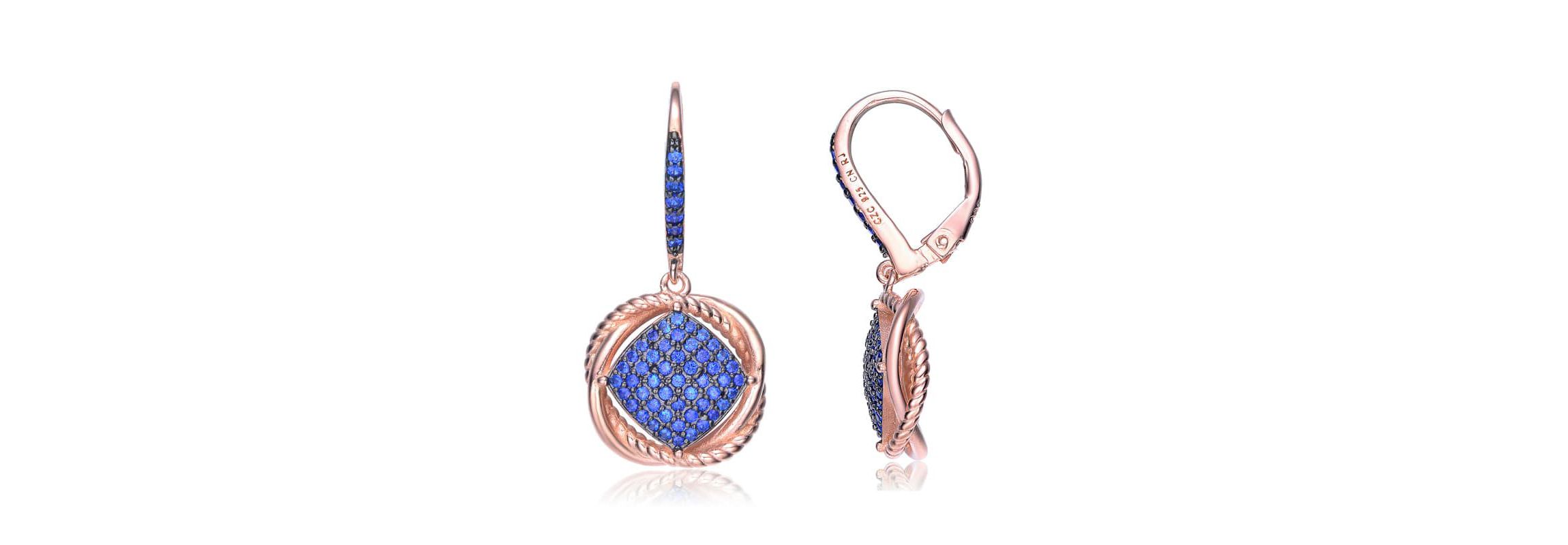 Lab Created Sterling Silver 18K Rose Gold and Black Plated with Colored Cubic Zirconia Dangling Earrings