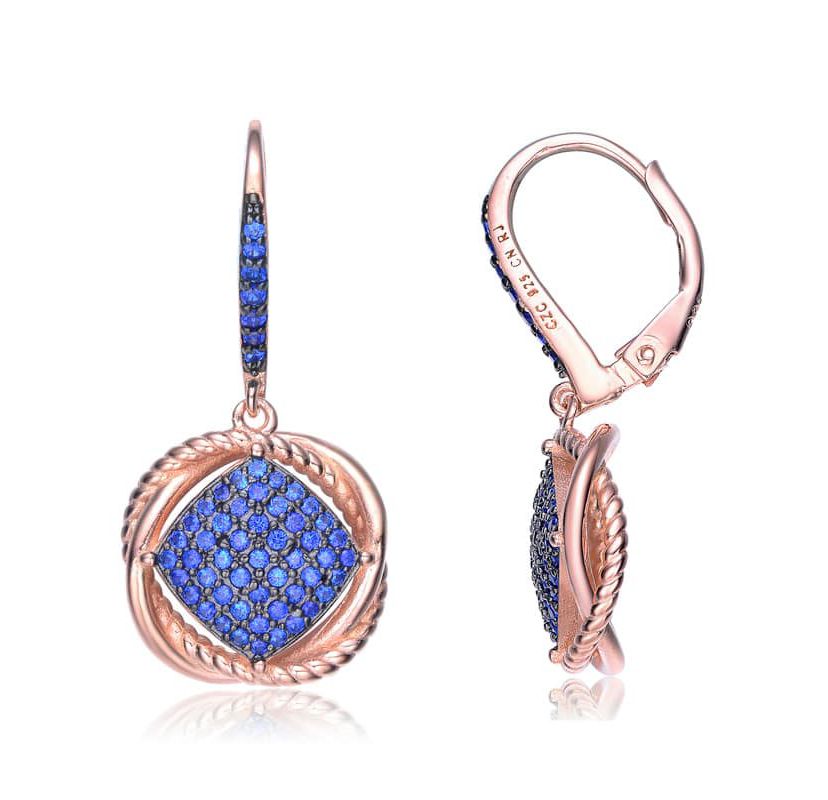 Lab Created Sterling Silver 18K Rose Gold and Black Plated with Colored Cubic Zirconia Dangling Earrings