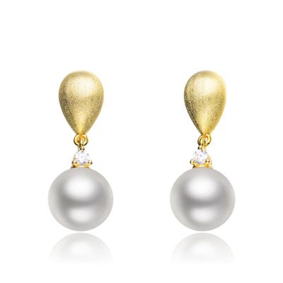 Rozzato Lab Created Sterling Silver 14K Gold Plated with White Pearl Drop Earrings