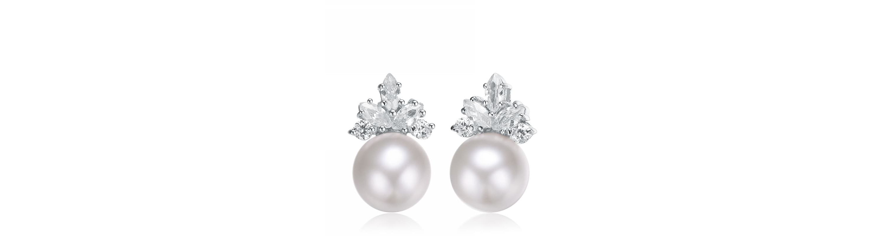 Lab Created Sterling Silver White Gold Plating with Clear Cubic Zirconia & White Fresh Water Pearl Drop Earrings