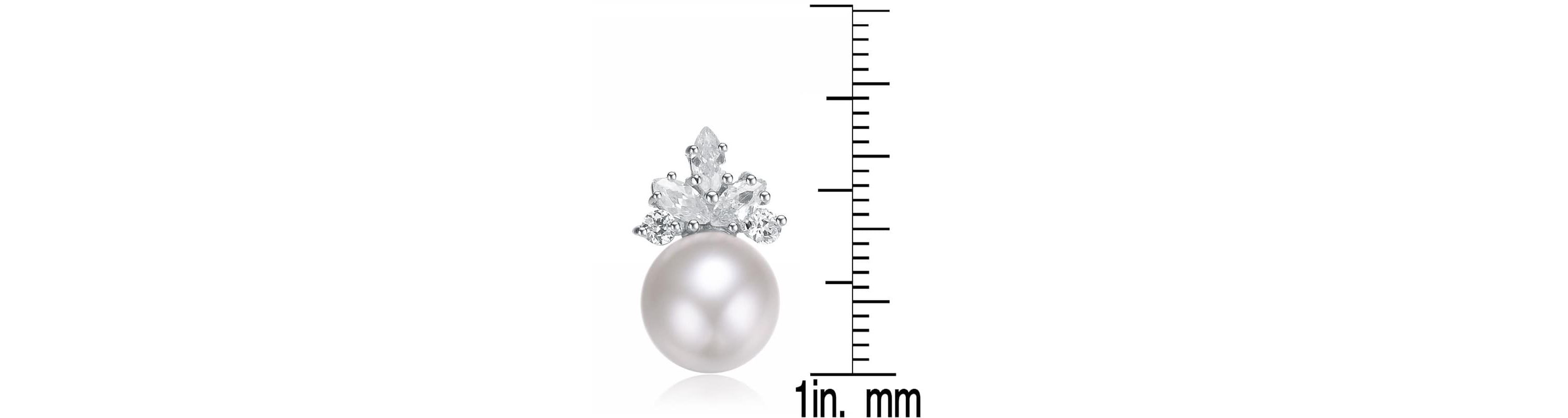 Lab Created Sterling Silver White Gold Plating with Clear Cubic Zirconia & White Fresh Water Pearl Drop Earrings
