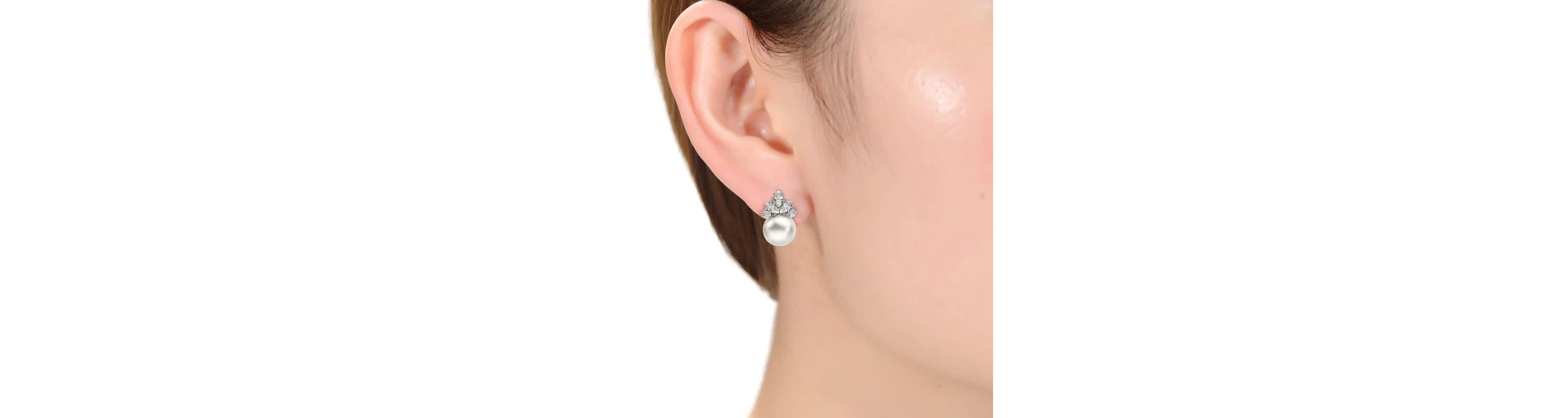 Lab Created Sterling Silver White Gold Plating with Clear Cubic Zirconia & White Fresh Water Pearl Drop Earrings