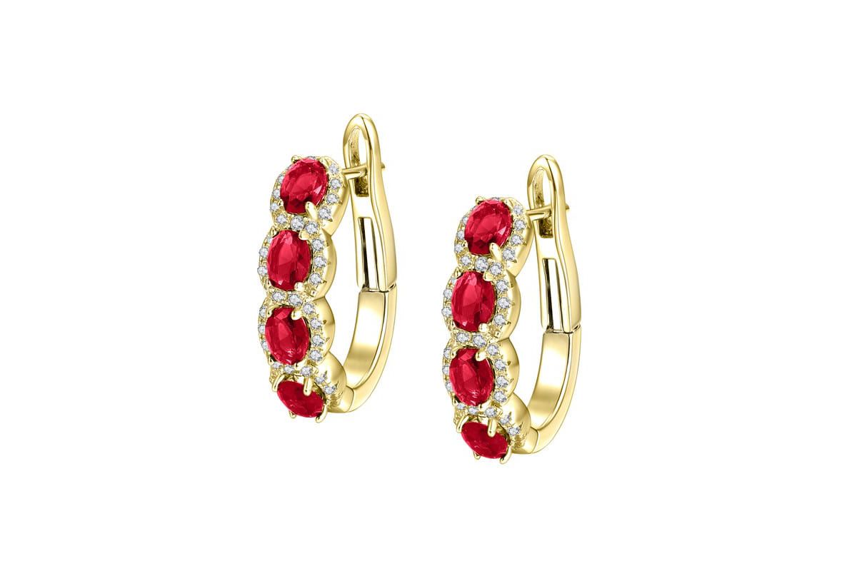 Lab Created Sterling Silver 14K Gold Plated Cubic Zirconia Oblong Hoop Spring Lock Earrings.
