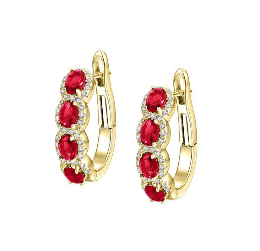 Lab Created Sterling Silver 14K Gold Plated Cubic Zirconia Oblong Hoop Spring Lock Earrings.