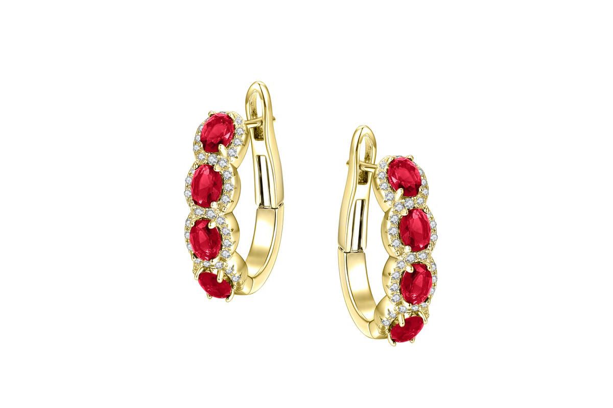 Lab Created Sterling Silver 14K Gold Plated Cubic Zirconia Oblong Hoop Spring Lock Earrings.