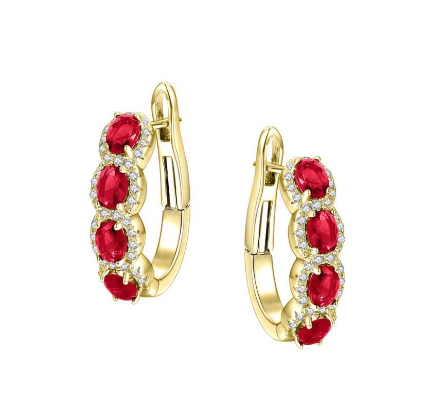 Lab Created Sterling Silver 14K Gold Plated Cubic Zirconia Oblong Hoop Spring Lock Earrings.