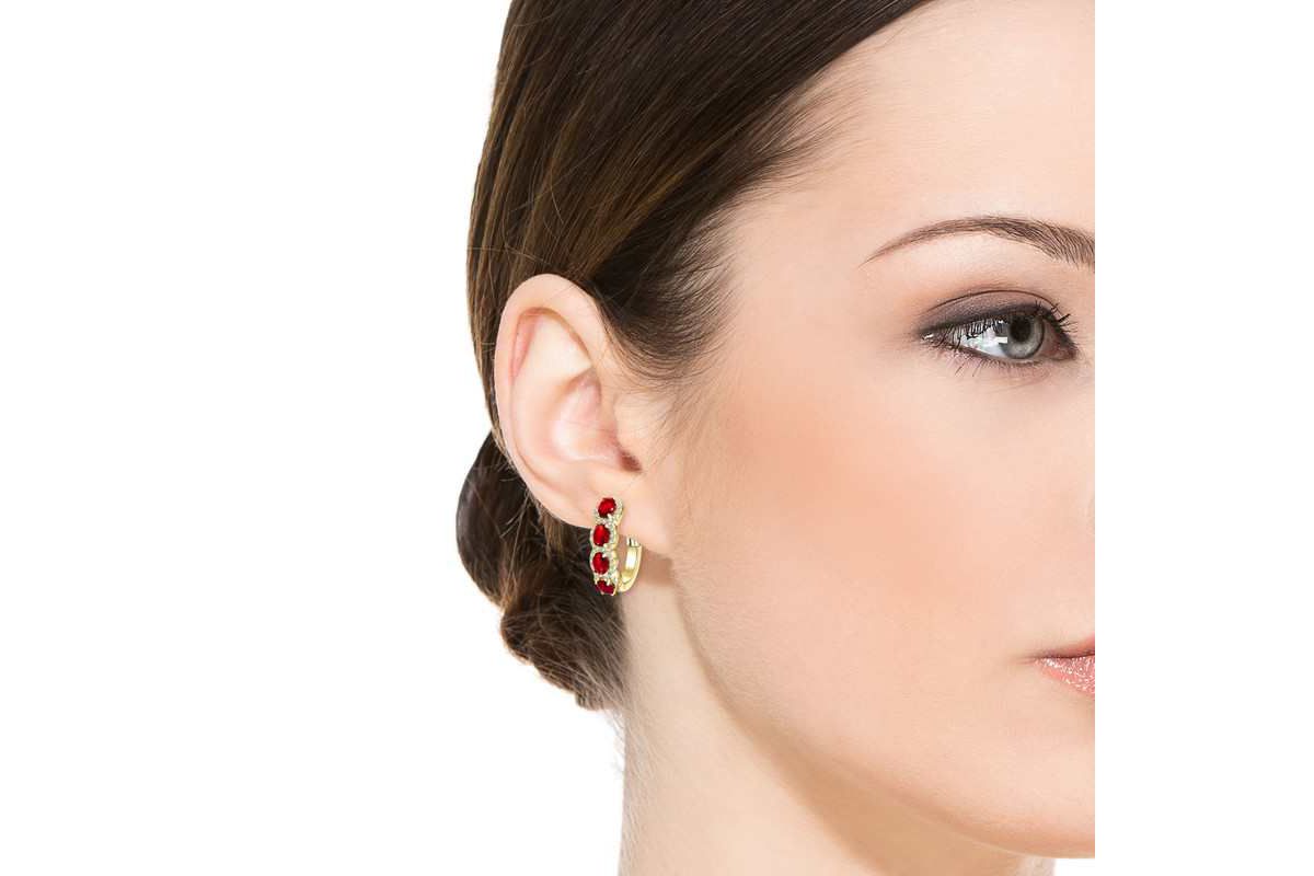 Lab Created Sterling Silver 14K Gold Plated Cubic Zirconia Oblong Hoop Spring Lock Earrings.