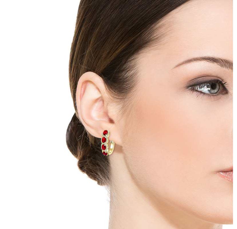 Lab Created Sterling Silver 14K Gold Plated Cubic Zirconia Oblong Hoop Spring Lock Earrings.