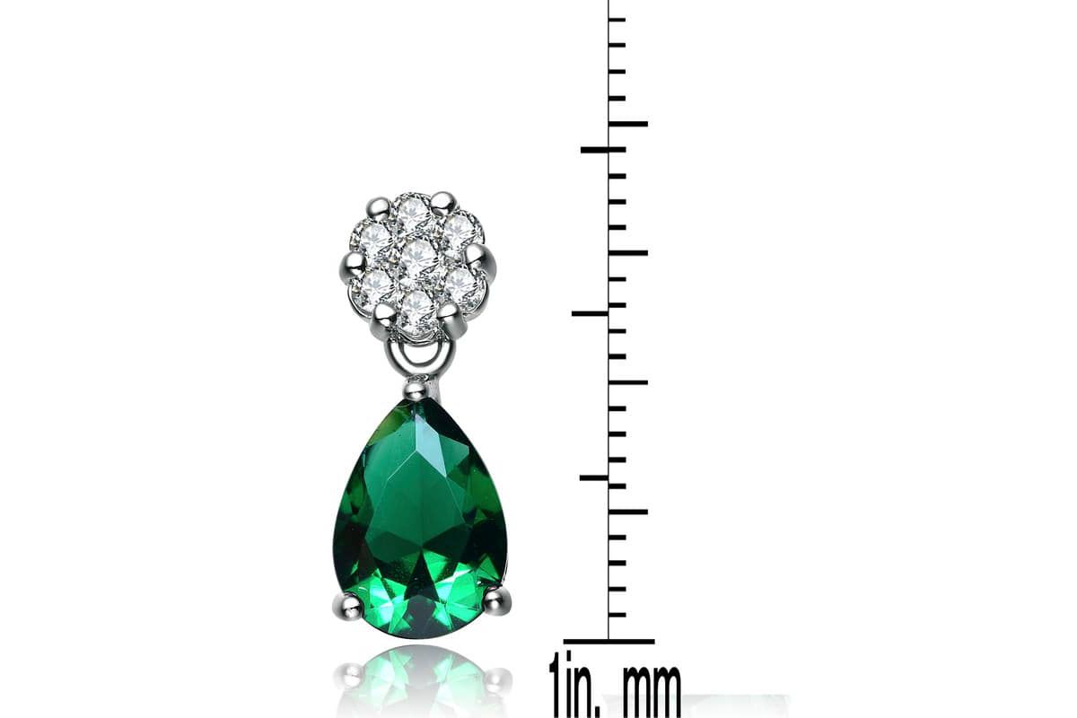 Lab Created Sterling Silver White Gold Plated with Emerald Green Cubic Zirconia Teardrop Earrings