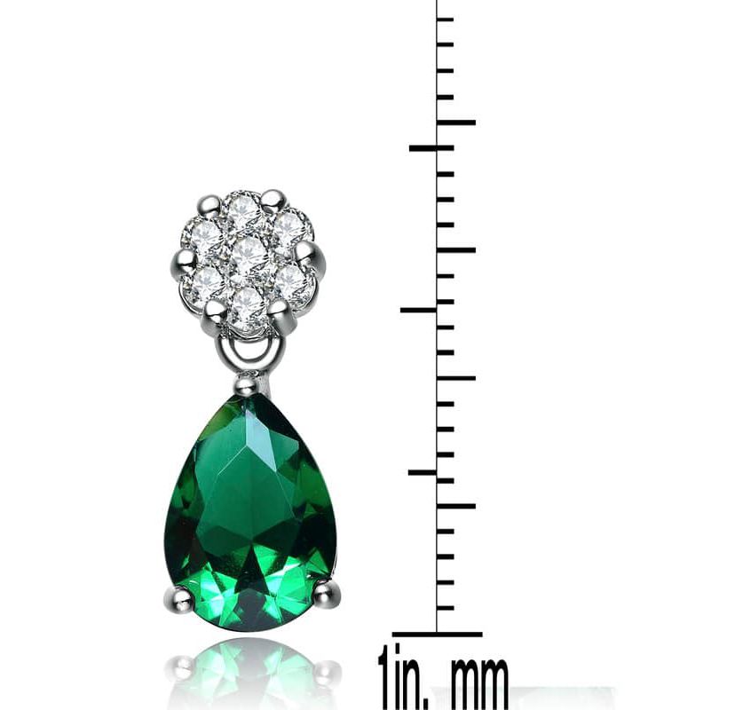 Lab Created Sterling Silver White Gold Plated with Emerald Green Cubic Zirconia Teardrop Earrings