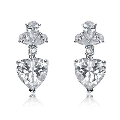 Rozzato Lab Created Sterling Silver White Gold Plated with Clear Cubic Zirconia Triangle Drop Earrings