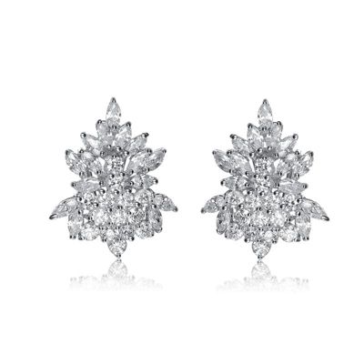 Rozzato Lab Created Sterling Silver White Gold Plated with Clear Cubic Zirconia Marquise Cluster Earrings
