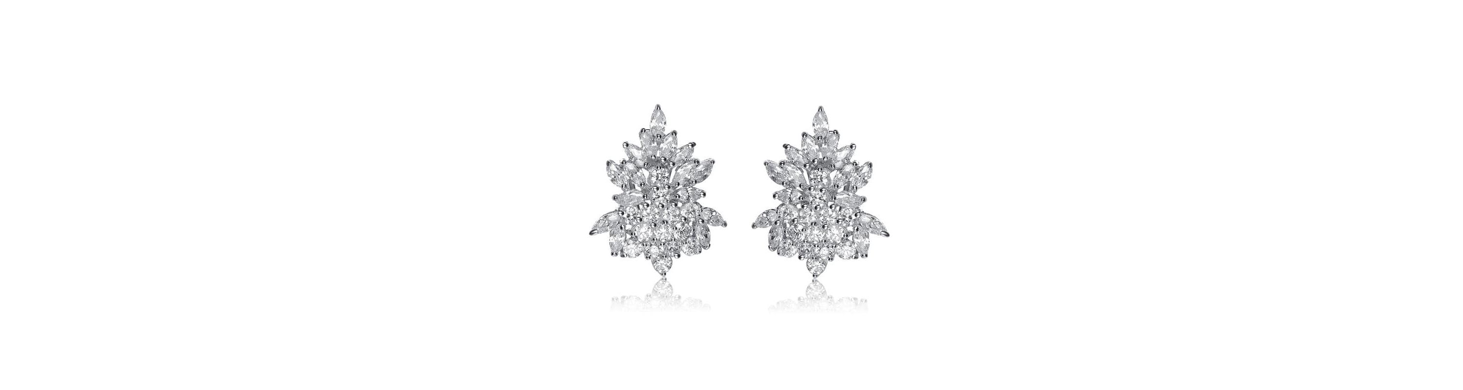 Lab Created Sterling Silver White Gold Plated with Clear Cubic Zirconia Marquise Cluster Earrings