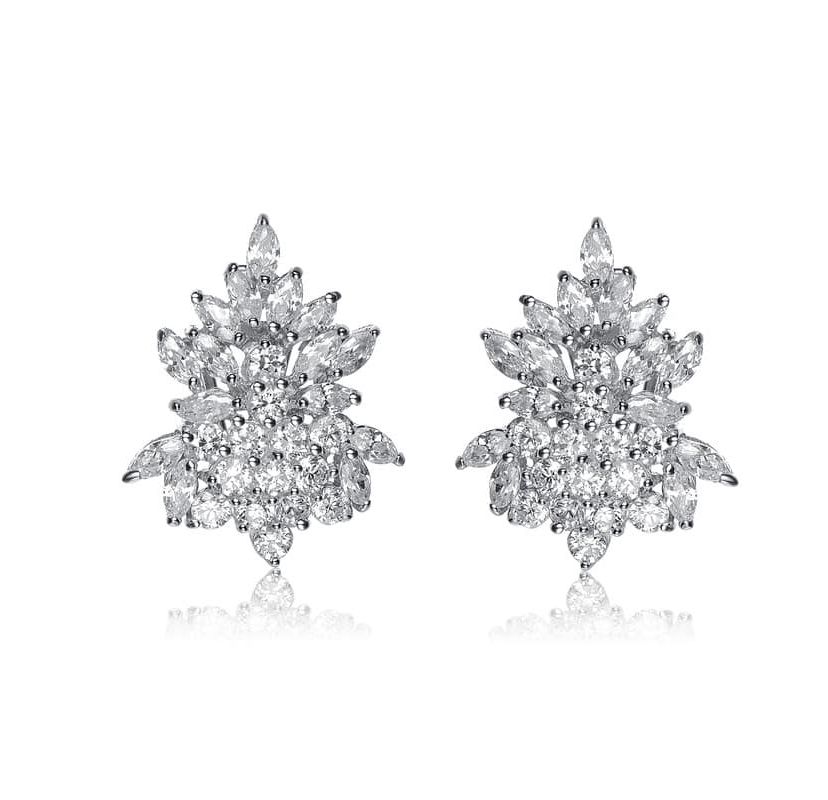 Lab Created Sterling Silver White Gold Plated with Clear Cubic Zirconia Marquise Cluster Earrings